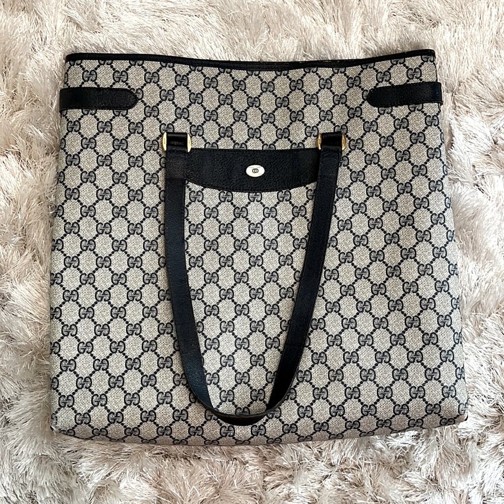 Authentic Vintage GUCCI Large Shopper Tote RARE COLOR Navy